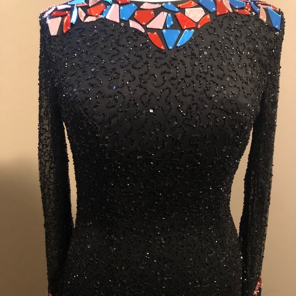 SOLD-Primavera Couture beaded gown with colored glass cuts - Picture 7 of 10